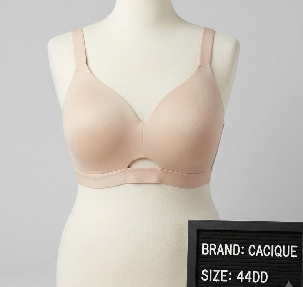 Cacique Lightly Lined Full Coverage No-Wire Bra Sz 44DD Beige